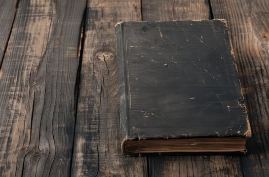Vintage book on wooden table photo