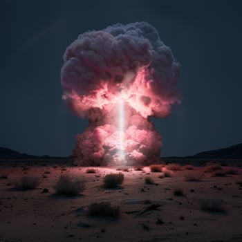 Dramatic explosion in desert landscape photo