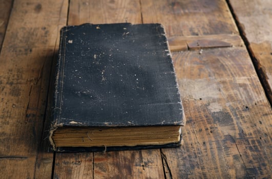 Vintage book on wooden table photo