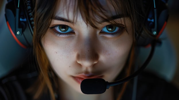 intense gaze of a focused gamer photo
