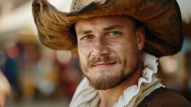 Rugged cowboy with beard and hat photo