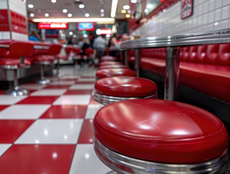 classic american diner interior with red leather booths photo