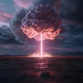 Dramatic explosion in the desert landscape photo