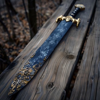 Ornate Sword on Wooden Planks photo