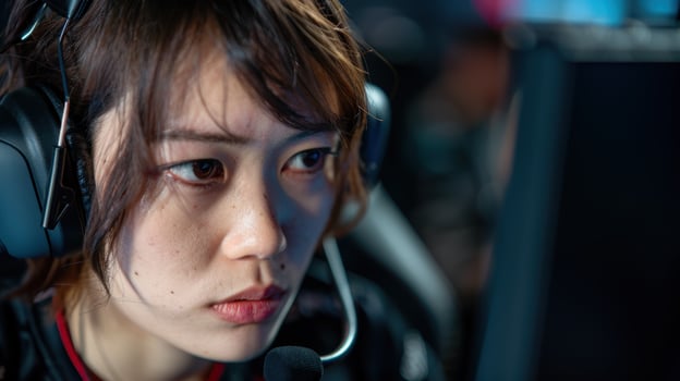focused young woman with headphones photo