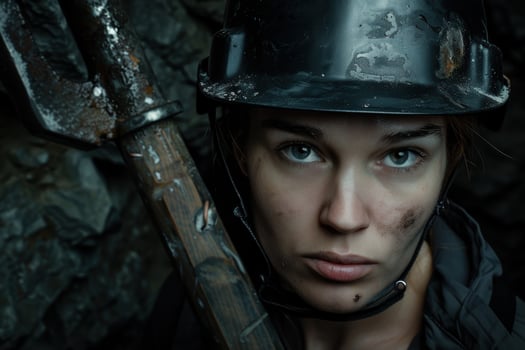 Rugged soldier with intense gaze photo