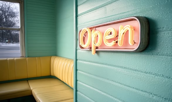 Retro diner interior with neon sign photo