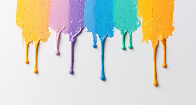 Vibrant paint dripping on white background photo
