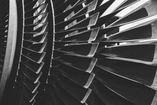 Turbine Blades, High Precision Advance Engineering. Large Fan blade Layers Steel Part Rotor In Jet Engine or Steam Power Plant. photo