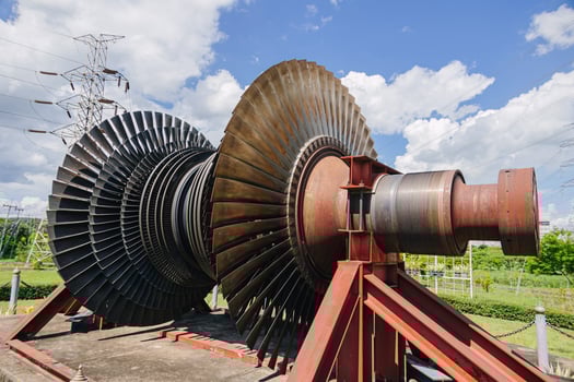Turbine Blades, High Precision Engineering. Large Fan Stack Layer Metal Part Rotor In Jet Engine Or Steam Power Plant. photo