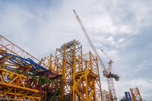 Tower Crane At Construction Site Outdoor. City Urban Development An Crane Do Lifting To Built To Infrastructure. photo