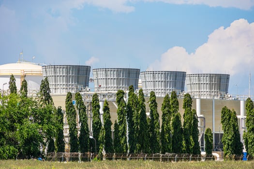 Refinery HVAC Cooling Tower Building outdoor with larger house fan inside. photo