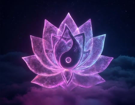 a glowing purple lotus flower with a yin symbol in the center photo