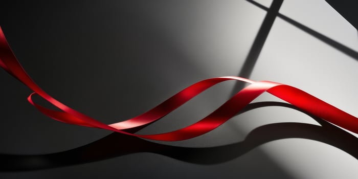 Elegant flowing red ribbons in abstract art on a dark background creating a sense of graceful motion. photo