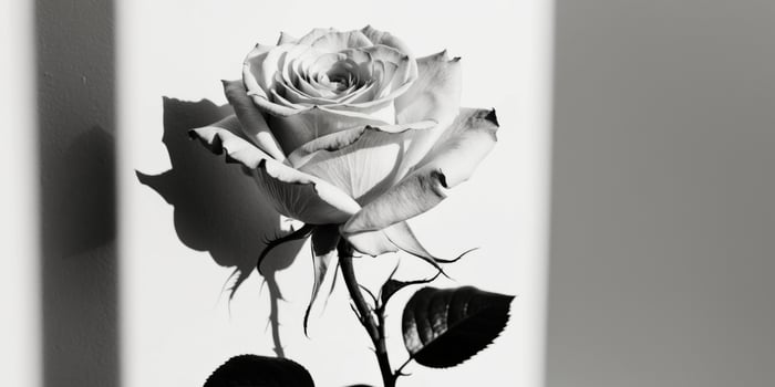 Stunning Black and White Rose in Full Bloom with Dramatic Shadows. photo