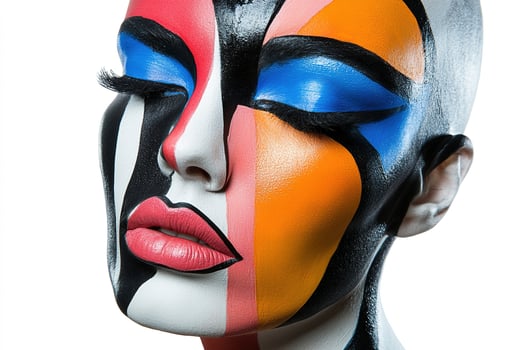 Dynamic Face Art with Creative Bold Colors and Unique Abstract Design photo