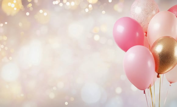 Colorful balloons with gold and pink accents create a festive atmosphere for celebration photo