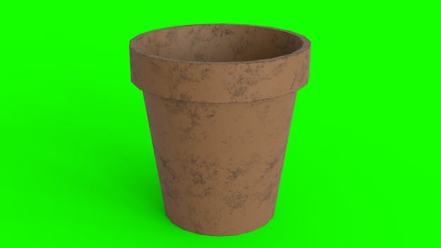 flower pot with dirt and scratches with green background photo