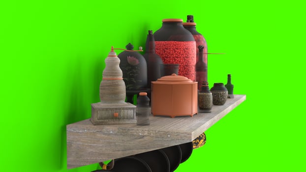 pantry shelf with green background photo