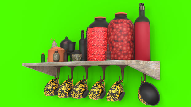pantry shelf with green background photo