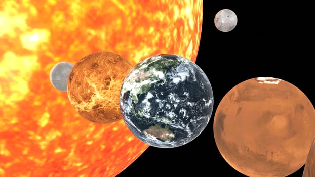 solar system with black background photo