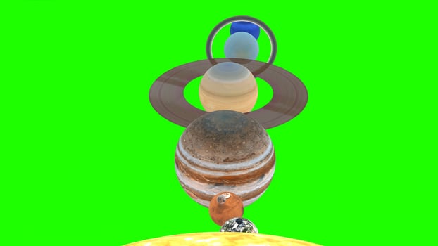 solar system with green background photo