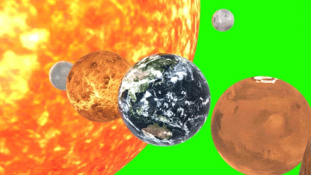 solar system with green background photo