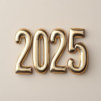 Gold balloons displaying the year 2025 against a neutral background for celebration decor photo
