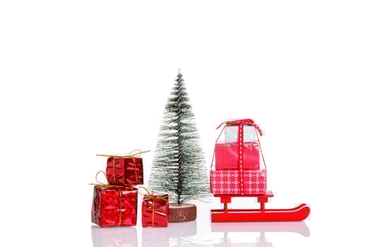 snowman, Christmas tree, gifts, sled on a white background photo