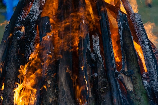 Beautiful fire flames on a campfire photo