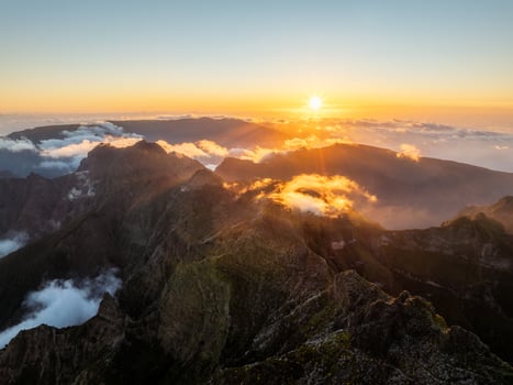 Aerial view of mountains near Pico Ruivo, Madeira, Portugal photo