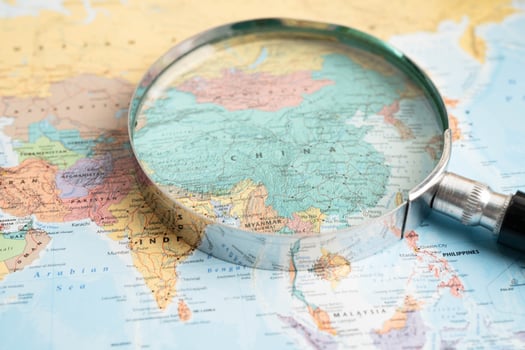 Bangkok, Thailand December 10, 2023 China map in world map paper. photo