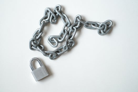 iron chain and padlock on white background photo