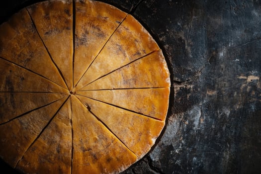 A Round Wheel of Cheese Cut into Triangles photo