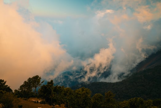 Volcano Fuego erupting at night from view of Volcano Acatenango, Guatemala. photo
