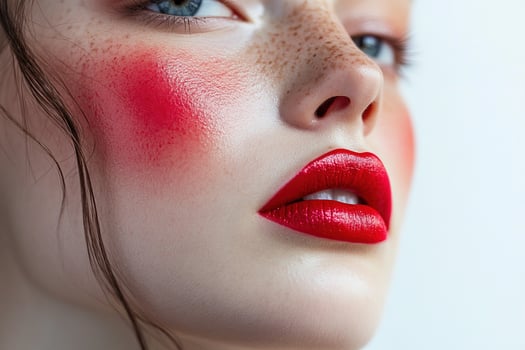 Bold and Vibrant Beauty Close Up with Red Blush and Luscious Red Lips photo