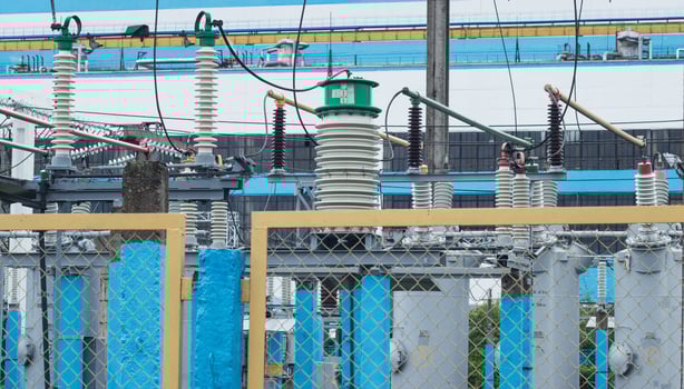 High voltage electric transformer station, power station photo