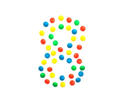 Children's numbers laid out from a multi-colored mosaic figure number 8, alphabet photo