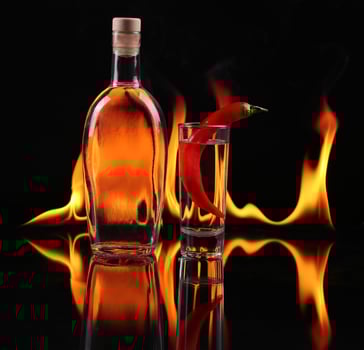 Stack of tequila on fire photo