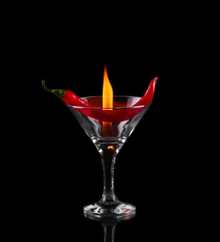 A martini glass with a red chili pepper in it photo