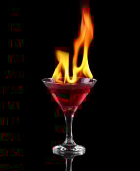 Flaming cocktail over black photo