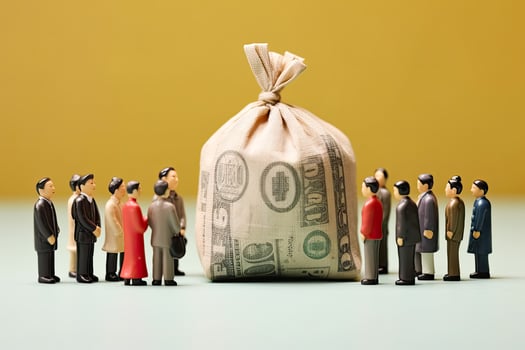 Financial power play, Miniature businessmen figurines on coins photo