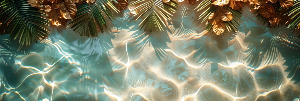 Tranquil Tropical Waters Under Palm Leaves, Offering a Peaceful Escape to a Picturesque Paradise photo