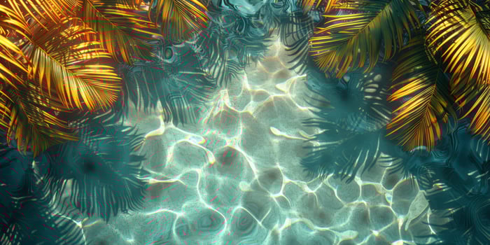 Tranquil Tropical Waters Under Palm Leaves, Offering a Peaceful Escape to a Picturesque Paradise photo