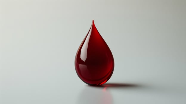 A red drop of blood is shown in a glass photo