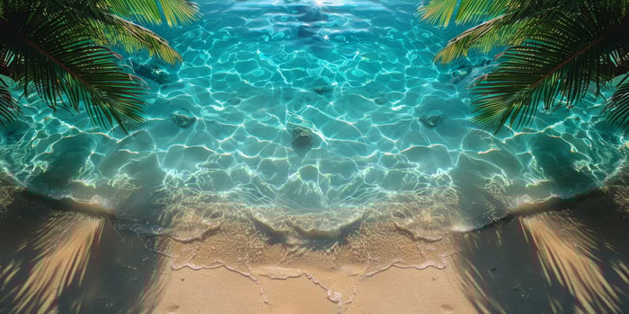 Tropical beach with clear water and sandy shore, perfect for a relaxing vacation photo