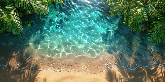 Tropical beach with clear water and sandy shore, perfect for a relaxing vacation photo
