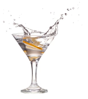 cocktail in a martini glass on a white background with fruit photo