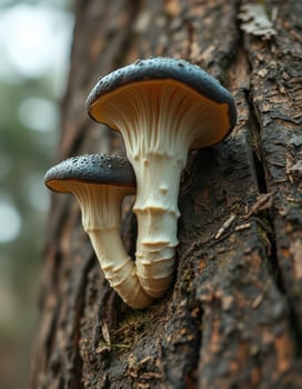 Two mushrooms growing on a tree photo