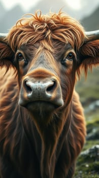 A close up of a cow with long hair photo